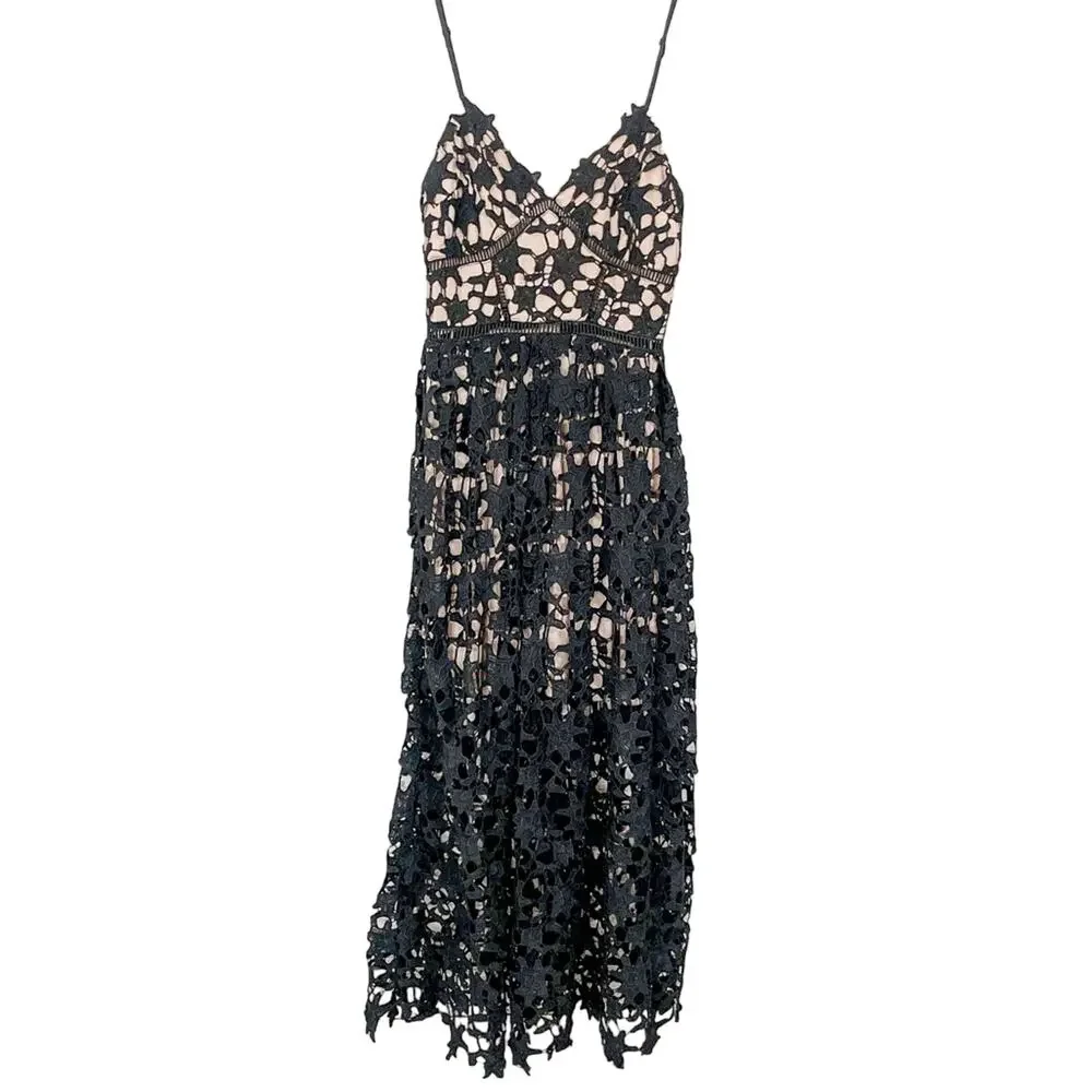 Aqua Black Sweetheart Neckline  Lace Cami Midi Dress, EUC, Size XS, MSRP $148